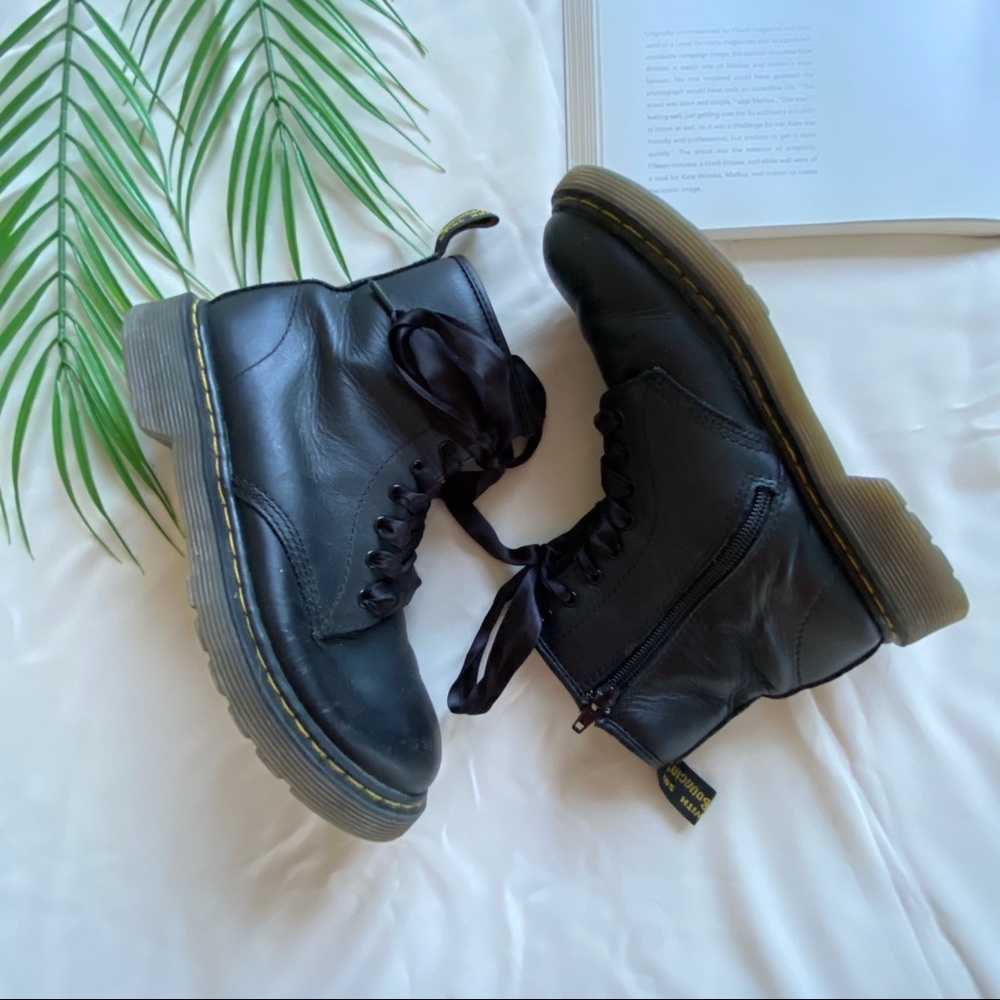 Dr. Martens Black Leather Combat Ribbon Boots 4